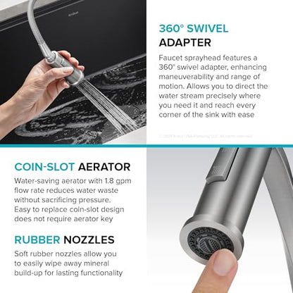KRAUS Torak Pull Down Kitchen Faucet in Matte Black with Commercial Style Spring Spout, 2 Function Sprayer, Pre-Attached Water Lines, and Mounting Hardware, KPF-2635MB - color: Matte Black, style: Commercial Faucet
