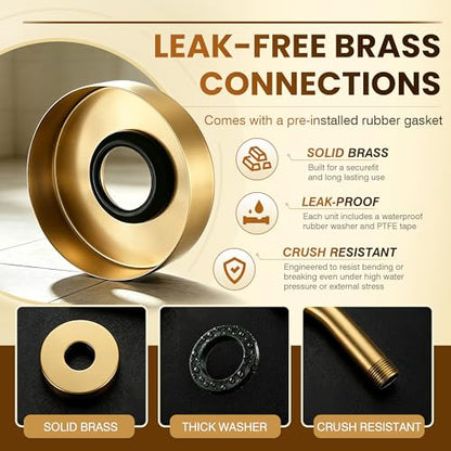 Brushed Gold Shower Arm 6" Shower Extension Arm with Flange and Teflon Tape, Solid Brass Construction 1/2″ NPT, Close to Wall Shower Replacement for for Shower Head & Handheld Shower Head - color: Brushed Gold