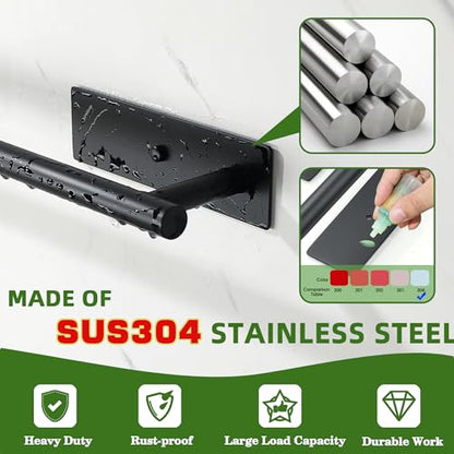 Alise Towel Bars for Bathroom,32'' Towel Holder Towel Racks for Bathroom Wall,SUS304 Stainless Steel Hand Towel Holder Wall Mount By Self-Adhesive or Drilling,Matte Black Towel Hanger for Bathroom - size: 32 Inch