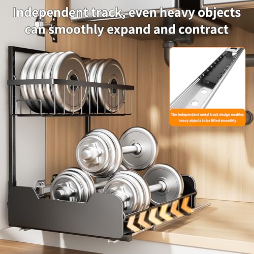 PureBox Under Sink Organizer, 2-Tier L-Shaped Pull Out Cabinet Shelf with 2 Installation Methods, Adjustable Sliding Storage Drawer for Kitchen, Bathroom, Laundry, Metal, Black - size: 1 Pack