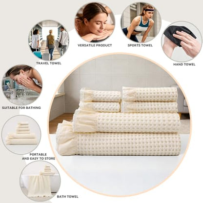 Luxury 100% Cotton Towel Set – 8 Piece Bathroom Towel Set (2 Bath Towels, 2 Hand Towels, 4 Washcloths) – Soft & Absorbent Towels for Bathroom (Milky White) - color: Milky White