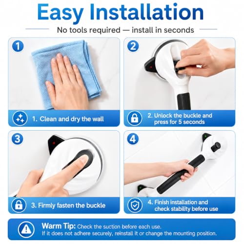 Suction Grab Bars for Shower, 16.8 Inch Bathroom Safety Handle 2 Pack | Suction Grab Bars; Shower Grab Bar Handle; Bathroom Safety Rail; No Drill Shower Handle; Elderly Bathroom Aid