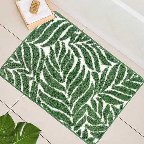 Dark Green Leaf Bathroom Rugs - Bath Mats Non Slip Machine Washable Bathroom Decor Water Absorbent Bath Rugs for Sink Bathtub and Shower Leaves 20" x 32" - color: Dark Green, size: 1'8" x 2'8" (Rectangular)