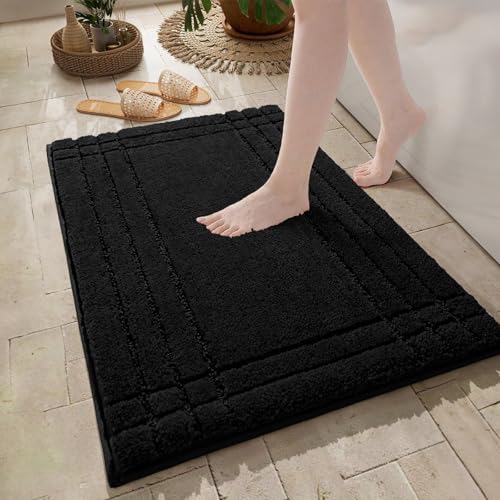 Black Bathroom Rugs, Non-Slip Washable Bath Mat for Bathroom | Soft Plush Shaggy Bath Mat, Mats for Bathroom/Tub/Shower, Machine Washable, 20x32" - color: Black, size: 1'8" x 2'8" (Rectangular)