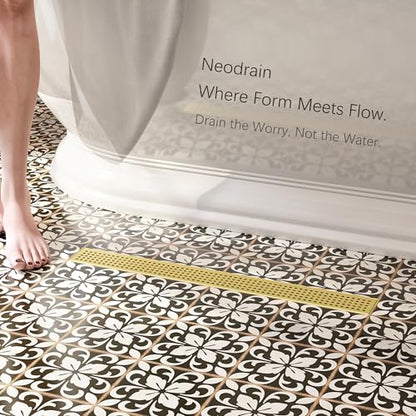 Neodrain 24" Linear Shower Drain, Gold 304 SS Bathroom Linear Drain,cUPC | Gold Shower Drain with Quadrato Grate& Adjustable Feet, Long Rectangle Shower Floor Drain in Bathroom, Balcony etc - color: Golden, size: 24 In
