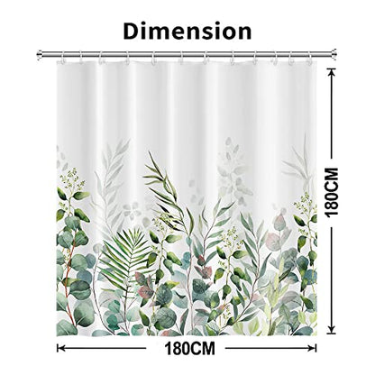 AWERT Shower Curtain Plants for Bathroom,Waterproof Quick-Drying Green Leaves Shower Curtain Set with Hooks 60x72 Inch - color: Green and Magenta, size: 60"W x 72"L (Pack of 1)