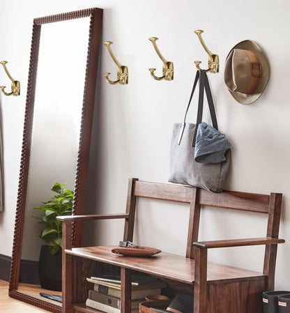 Champagne Bronze Hooks Large Wall Mounted Decorative Solid Heavy-Duty Double-Sided Coat Hooks Triple Coat Hook Towels Coats Robes Towels Bag Bathroom Three Prong Coat Hook (2 Pack) - color: Champagne Bronze