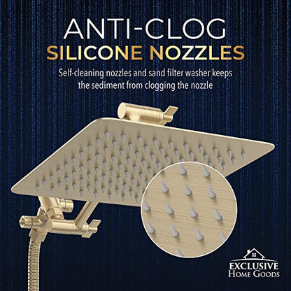 All Metal Shower Head 8" Dual Square Shower Head With Handheld Wand 71in Hose Set, High Pressure Rain Shower Heads Combo, 3-Way Diverter Rainfall Showerhead with Adjustable Extension Arm - color: Gold, size: 8 Inches, 2.5 GPM