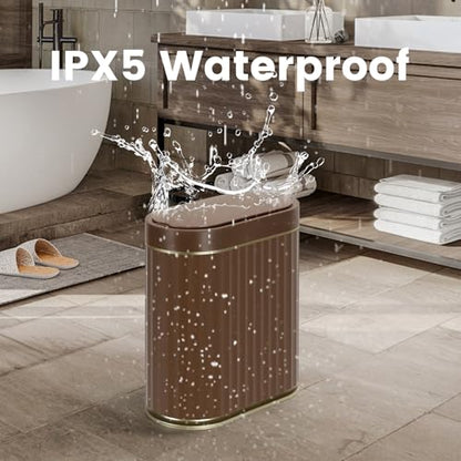 ELPHECO Bathroom Trash Can with Lid, 2 Gallon, Automatic Lid, Brown Gold | Motion Sensor Garbage Can, Slim Plastic Wastebasket, Smart Trash Bin for Bedroom, Bathroom and Office - color: Brown Gold