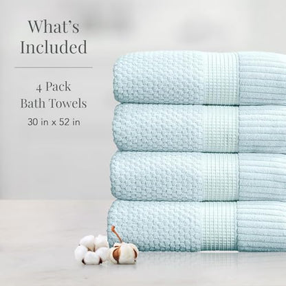 NY Loft 100% Cotton 4-Pack Bath Towel Set | Seafoam | Oeko-TEX | Quick-Dry | Four 30" x 52" Bath Towels | Super Absorbent | Designer-Styled Texture - color: Seafoam, size: Bath Towel (4 Pack)