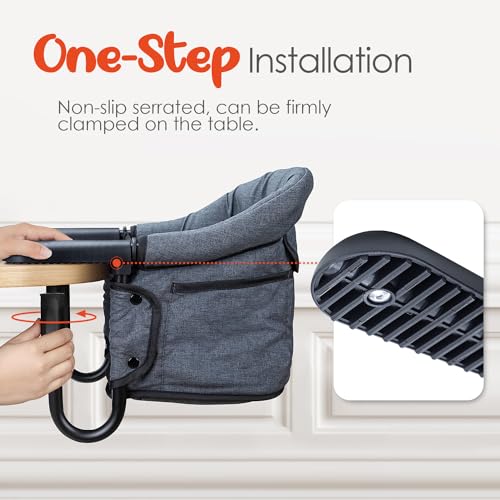 Hook-On High Chairs - Portable & Foldable for Babies 6-36 Months, Family & Travel Use with Carry Bag (Grey) - color: Grey