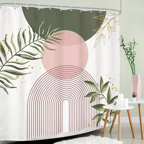 Green Pink Boho Bohemian Abstract Sage Bathroom Shower Curtain Set | Geometric look; 72"W x 72"L. waterproof HD print, quick-dry fabric and free hooks for easy setup. - color: A-07pink Green, size: 72"W x 72"L (Pack of 1)