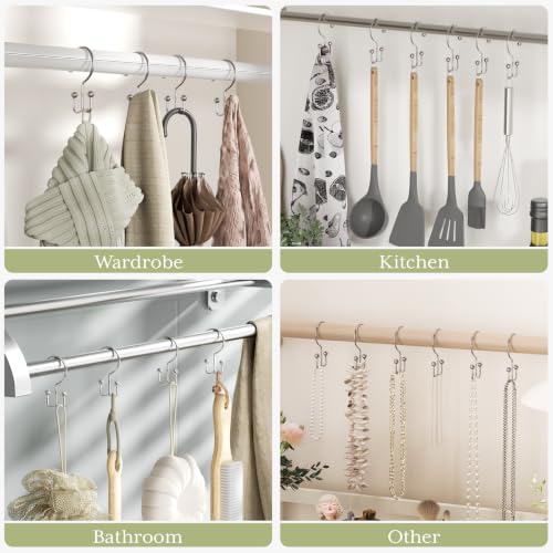 Shower Curtain Hooks Rings, Double Shower Curtain Hooks Rust Proof Stainless Steel Shower Curain Hangers 12Pcs, Polished Nickel Shower Hooks for Bathroom Shower Curtain Rod - color: Polished Nickel, style: Double Hooks-2