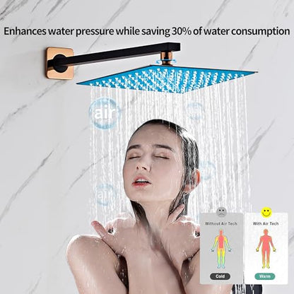 Black Gold Shower Tub Faucet Set, Wall Mounted 8 Inch Shower Heads with Handheld Spray Combo and Tub Shower Faucet, Luxury Bathroom Square Rain Shower System - 4 Hooks - color: Black Gold, style: 8 Inch with Tub Spout