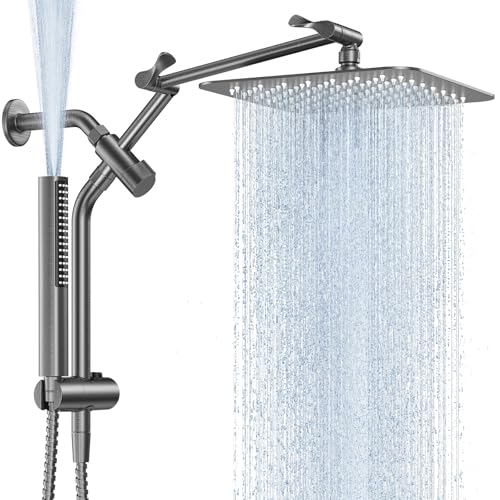 Veken All Metal 10" Luxurious Gray Rain Shower Heads with Handheld Spray | Dual High Pressure Shower Head,Square Detachable Rainfall Showerhead with Extension Arm,Regaderas Para Shower,Ducha Para Baño - color: Premium Grey, size: 10 Inch