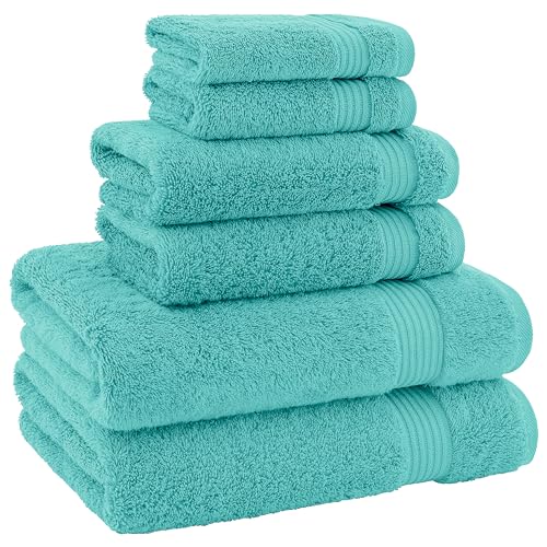 American Veteran Towel 100% Cotton Turkish 6 Piece Towel Set, Luxury Bath Towels Set of 6 for Bathroom Essentials, 2 Bath Towels 2 Hand Towels 2 Washcloths, Turquoise Blue - color: Turquoise Blue, size: XL 6PC