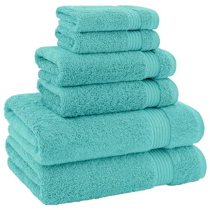 American Veteran Towel 100% Cotton Turkish 6 Piece Towel Set, Luxury Bath Towels Set of 6 for Bathroom Essentials, 2 Bath Towels 2 Hand Towels 2 Washcloths, Turquoise Blue - color: Turquoise Blue, size: XL 6PC