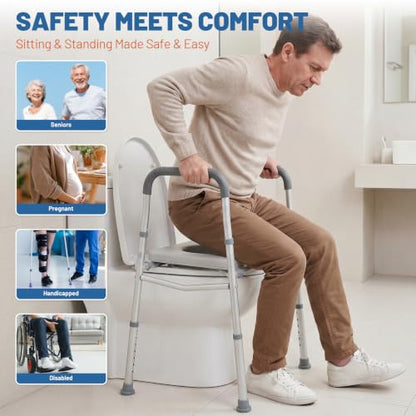 Garvee Toilet Safety Rails - Adjustable Height & Width, | 350lb Capacity, Foldable Bathroom Grab Bars for Seniors, Elderly, Disabled, Pregnant Women, Post-Surgery Recovery