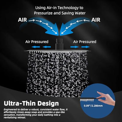Hibbent All Metal 8 Inch Shower Head, High Pressure Stainless Steel Rain Showerheads, Bathroom Rainfall Showerhead with Ultra-thin Design, Adjustable Brass Ball Joint, Silicone Nozzles, Matte Black - color: Matte Black, size: 8 Inch