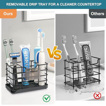 Toothbrush Holders for Bathroom,Black,Stainless Steel,Detachable,Tray,5 Slot - size: Large