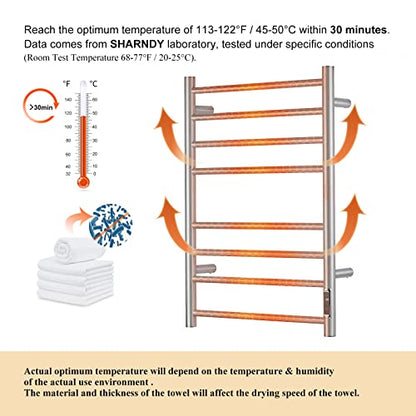 Towel Warmer with Built-in Timer ETW44-2S for Bathroom Wall Mounted Bath Towel Heater Plug-in Electric Heated Towel Rack Brushed