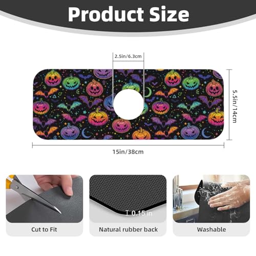 Halloween Pumpkin Bat Pumpkins Bats Kitchen Sink Splash Guard Faucet Mat Super Absorbent Fast Drying Mat Sink Gadgets-Fast Drying Pad Sink Mat For Kitchen Bathroom (15" X 5.5" ) - color: Halloween Pumpkin Bat