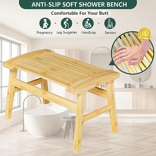 Bamboo Shower Chair for Inside Shower, Non-Slip Bathroom Stool, 350 lbs | Bamboo Strip Design, Comfort Sitting Experience, Sturdy Waterproof Shower Bench, Bathroom Living Room Seat, Nature Color - color: Natural