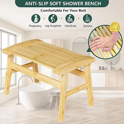 Bamboo Shower Chair for Inside Shower, Non-Slip Bathroom Stool, 350 lbs | Bamboo Strip Design, Comfort Sitting Experience, Sturdy Waterproof Shower Bench, Bathroom Living Room Seat, Nature Color - color: Natural