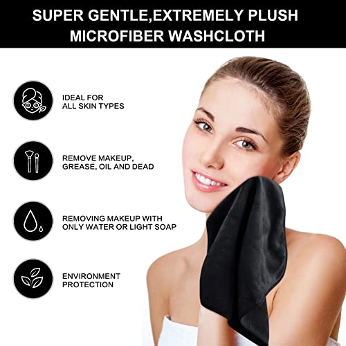Microfiber Facial Cloths Fast Drying Washcloth 12inch x 12inch Absorbent Face Wash Cloth Soft Makeup Remover Cloths - color: Black-1, size: 1 Count (Pack of 6)