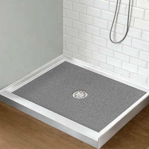 Shower Mat Non Slip 32 x 24 inch: Loofah Anti Slip Shower Mat,Non Slip Bathtub Mat for Inside Shower,Quick Drying Shower stall mat with Drain Hole in Middle,for Shower,Bathroom and Wet Areas - color: Grey