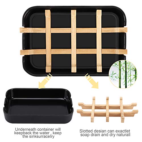 Bamboo Wooden Soap Dishes for Bathroom Bar Soap Holder Shower Soap Holder Sink Deck Bathtub Shower Tray (Two Pieces Black) - color: Two Pieces Black