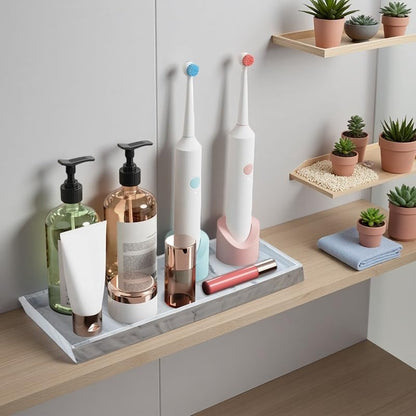 2PCS 11.8” L x 5” W Silicone Soap Dispenser Tray, Bathroom Sink Vanity Trays for Dresser Tops, Toilet, Small Tray for Scrubber, Lotion Bottles, Perfume, Jewelry, Candle, Key Trinket Ring-White Marble - color: Marble Gray（2 Pcs Large 11.8”）