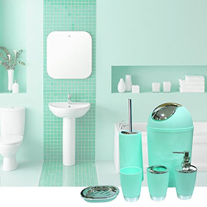 Bathroom Accessories Set, 6-Piece Plastic Gift Set, Toothbrush Holder, Toothbrush Cup, Soap Dispenser, Soap Dish, Toilet Brush Holder, Trash Can (Mint Green) - color: Mint Green