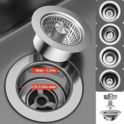 3 in 1 Pop Up Kitchen Sink Drain Strainer, with an Extra Basket Strainer, Kitchen Sink Drain Stopper for US Standard 3-1/2 Inch, Brass Material Electroplate Silver (Model C stainless steel) - color: Model C Stainless Steel