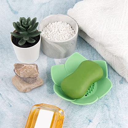 AUEAR, 4 Pack Lotus Flower Shape Silicone Soap Dish Holder Stand for Bar - color: Black & Blue & Purple & Light Green, size: 4 Pack