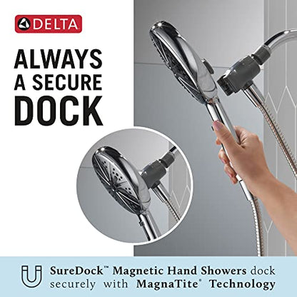 Delta Faucet 6-Spray SureDock Magnetic Shower Head with Handheld Spray, Chrome Shower Head with Hose, Showerheads & Handheld Showers, Handheld Shower Heads, Hand Shower, Chrome 75613 - color: Chrome
