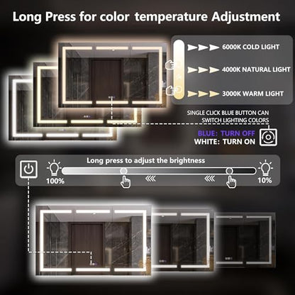 Luxury LED Lighted Medicine Cabinet with Mirror Dimmable, Defogging, 48 inch Commercial Medicine Cabinet, Outlets for Apartments, Hotel, Wide Open - size: 48"W x 36"H