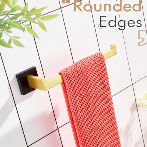 KOKOSIRI Towel Bar for Bathroom Wall Mount 9'' Hand Towel Holder T-304 Stainless Steel Bath Kitchen Accessories Matte Black and Brushed Gold, B3003GDK - color: Black Gold