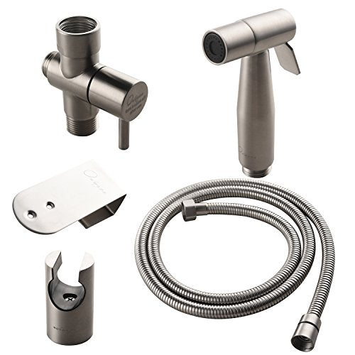 Brushed Nickel Hand Held Bidet Sprayer Diaper Shattaf Complete Set | Qualitied Stainless Steel High Pressure Sprayer Kit & 1.2M Hose with Brass T-Valve for Toilet Bidet Bathroom Baby Diaper