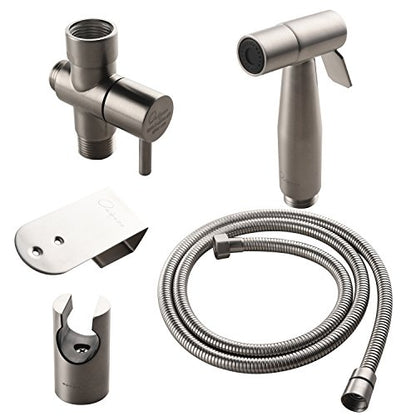 Brushed Nickel Hand Held Bidet Sprayer Diaper Shattaf Complete Set | Qualitied Stainless Steel High Pressure Sprayer Kit & 1.2M Hose with Brass T-Valve for Toilet Bidet Bathroom Baby Diaper