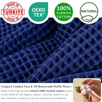 PÜSKÜL 2-Piece Natural 100% Turkish Cotton Waffle Bath Towels Extra-Large | Navy Blue, 32x63" Bath Sheet Towel, Light Soft Absorbent Quick-Dry Lint-Free Premium Honeycomb Weave Oeko-Tex Made in Turkiye - color: Navy Blue, size: Bath Towels - Pack of 2