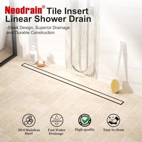 Neodrain 54-Inch Linear Shower Drain-Matte Black,with Tile Insert Grate | 304 Stainless Steel, Fast Drainage, Rectangle Shower Floor Drain with Leveling Feet & Hair Strainer, Fits Bathroom, Balcony - color: Matte Black, size: 54 IN