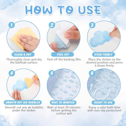 Fullhawl 30 Pcs Cloud Non Slip Shower Stickers, Bathtub Safety | 30 Pack Cloud Pattern, Soft Decorative Style, Non Slip Texture, Helps Improve Bathtub Safety for Daily Use - style: Cloud