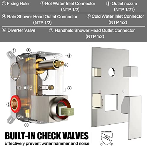 Chrome Rain Shower System Faucet Set with Handheld, 12 inch | Solid Metal Wall Mount Rainfall Shower Set with Safe Anti-Scald Valve, Air Injection High Pressure Water Saving Combo - color: Polished Chrome, style: 12in without Tub spout