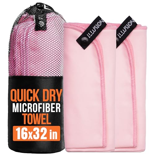 illusion Small Microfiber Gym Towels for Men and Women Active Sports (32" L x 16''W)-Lightweight Quick Dry Gym Towel for Sweat-Workout Towels Ideal for Yoga, Camping, Running, and Outdoor Activities - color: Baby Pink, size: 32x16 in - Pack of 2