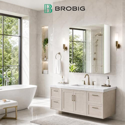 24 x 32 Aluminum Medicine Cabinet Mirror, Moisture & Rust Resistant Bathroom Wall Cabinet with Mirror, Recessed or Surface Mount with Adjustable Shelves, Tempered Glass & Soft Close Hinges - size: 32"L x 24"W