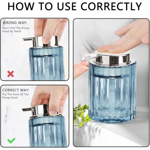 CERBIOR Bathroom Accessories Set, 4 PCS Glass Bathroom Set,Silver Blue | Includes Soap Dispenser, Toothbrush Holder, Toothbrush Cup, Soap Dish for Decorative Countertop and Housewarming Gift - style: Silver Blue