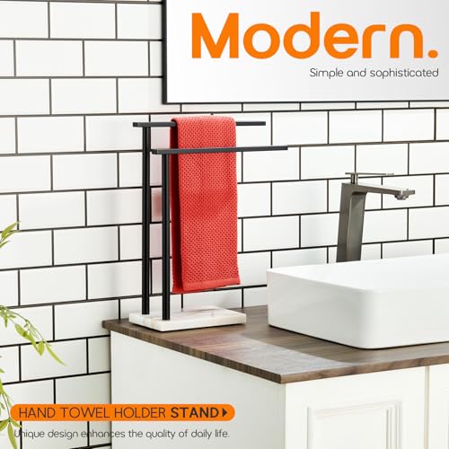 Towel Racks Matte Black Free Standing 2-Tier Hand Towel Holder for Bathroom Vanity Countertop with Thicken Steady Marble Base, Stainless Steel AN7003MB - color: Matte Black, size: 2-Bar