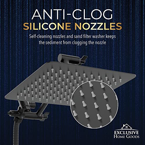 All Metal Shower Head 8" Dual Square Shower Head With Handheld Wand 71in Hose Set, High Pressure Rain Shower Heads Combo, 3-Way Diverter Rainfall Showerhead with Adjustable Extension Arm - color: Matte Black, size: 8 Inches, 1.8 GPM
