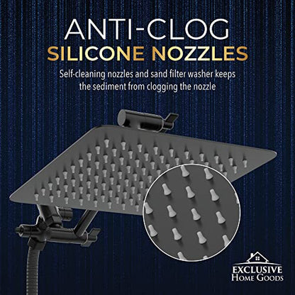 All Metal Shower Head 8" Dual Square Shower Head With Handheld Wand 71in Hose Set, High Pressure Rain Shower Heads Combo, 3-Way Diverter Rainfall Showerhead with Adjustable Extension Arm - color: Matte Black, size: 8 Inches, 1.8 GPM